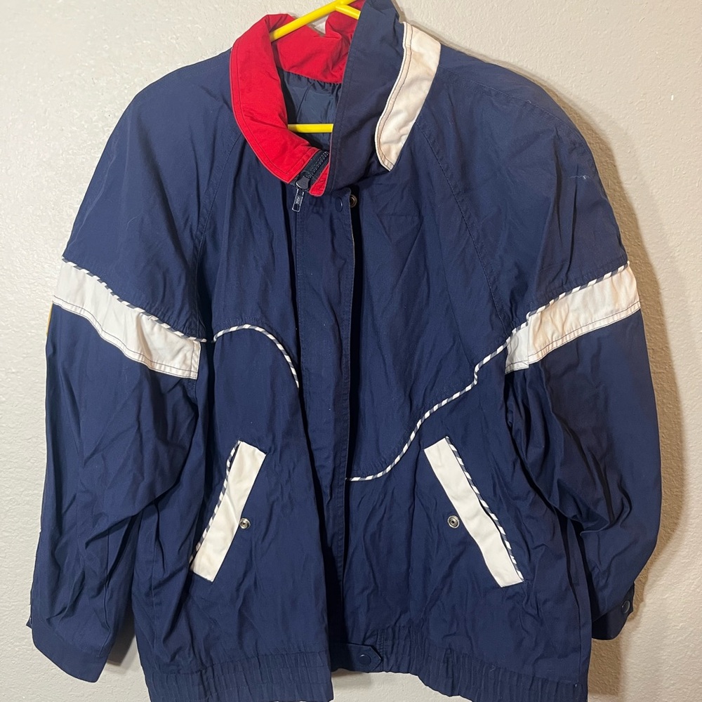 Vintage Navy and Red Windbreaker for Men